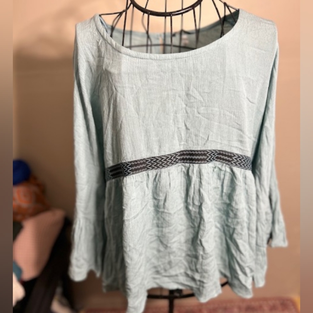 NEW size large boho womens green boho  shirt top blouse
